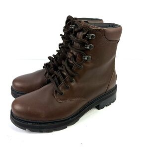 Sorel Lennix Bootie 8.5 Brown Leather Lace Up Bootie Womens Combat Waterproof